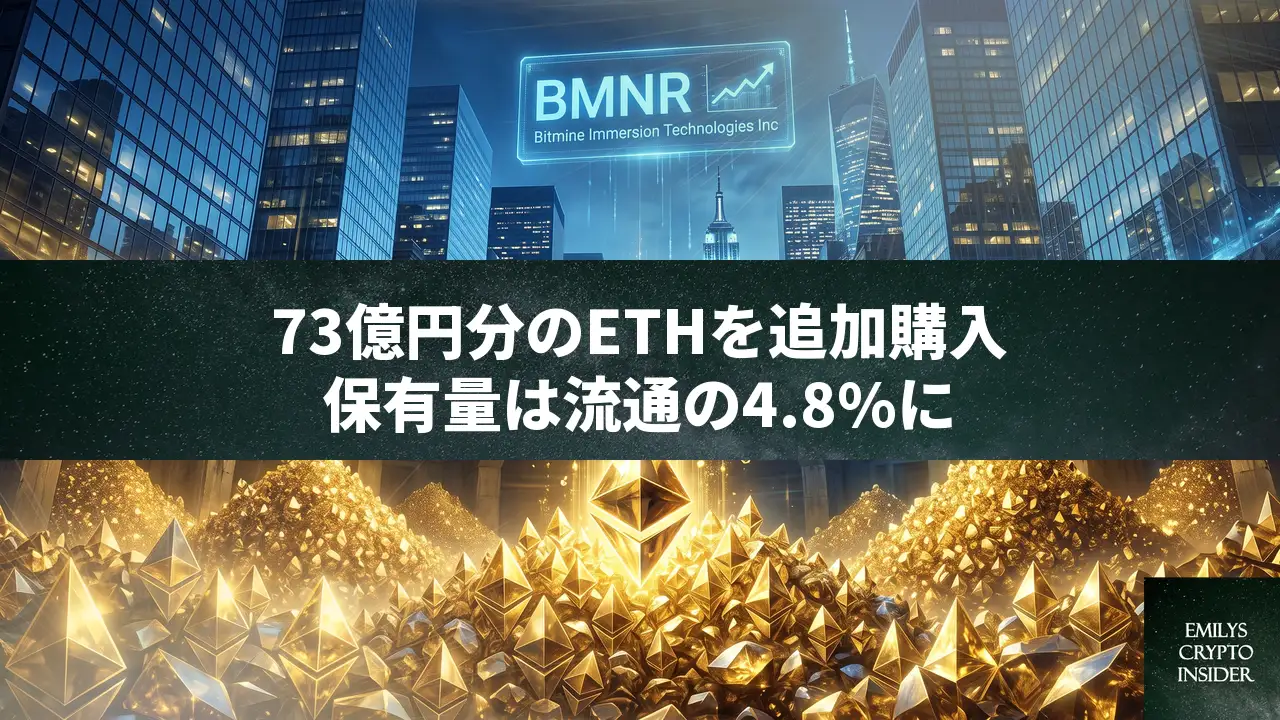 BitMineが73億円相当のETHを追加購入、総保有量は流通量の4.8%に